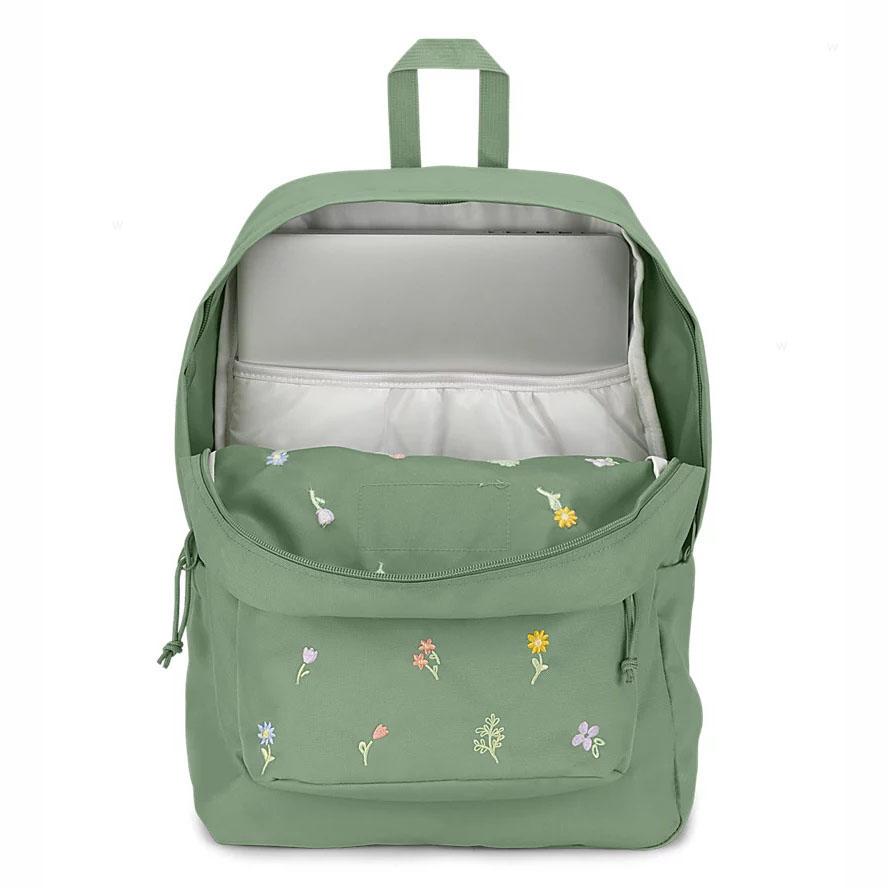 Green JanSport EMBROIDERED BLOSSOM BUNDLE Laptop Backpacks | IL_JS448