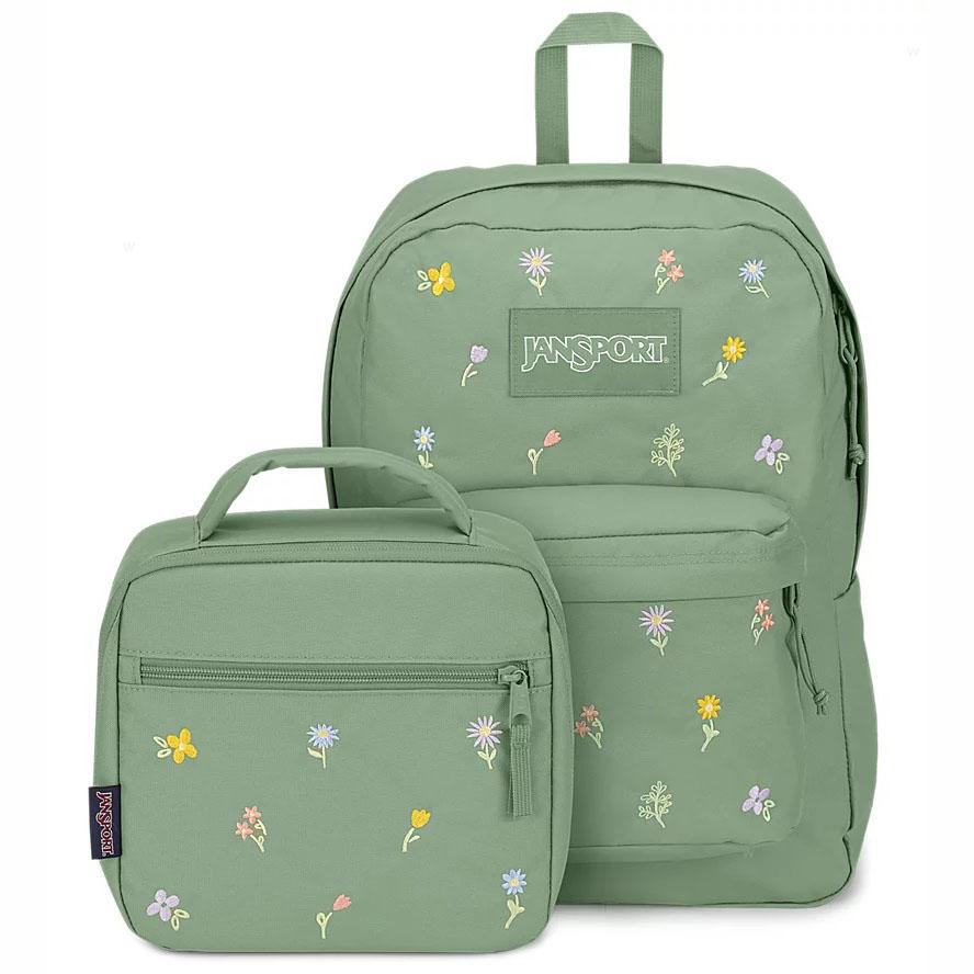 Green JanSport EMBROIDERED BLOSSOM BUNDLE Laptop Backpacks | IL_JS448