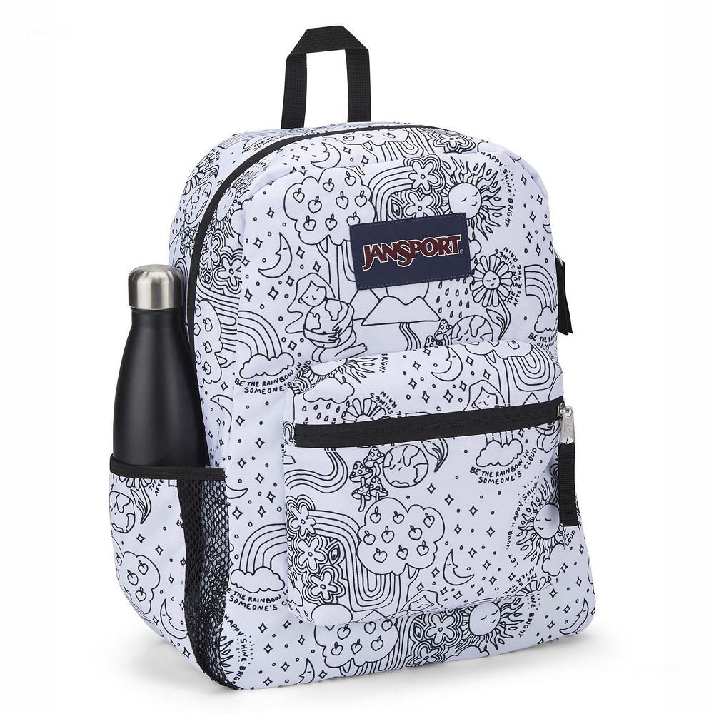 White / Black JanSport CROSS TOWN School Backpacks | IL_JS567