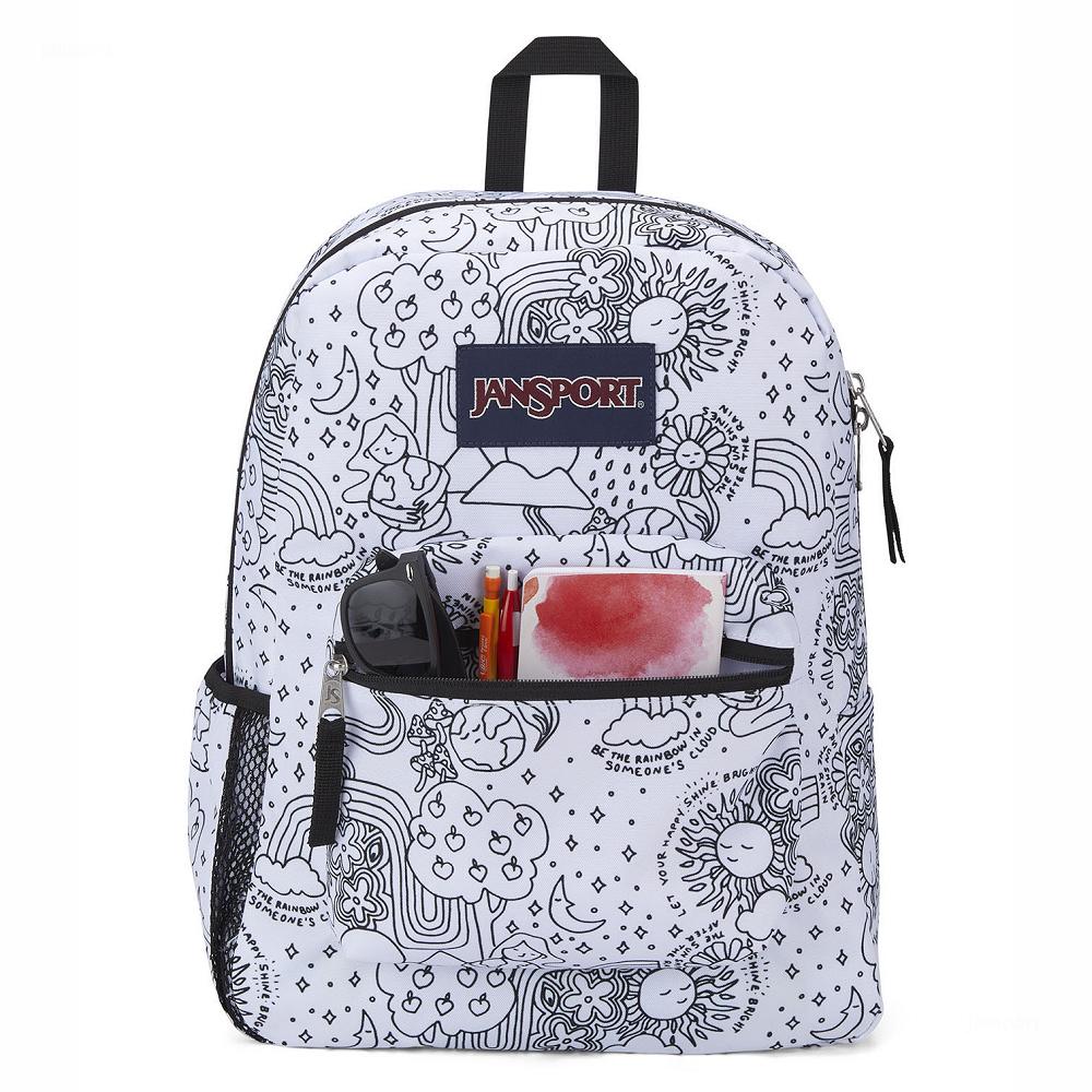 White / Black JanSport CROSS TOWN School Backpacks | IL_JS567