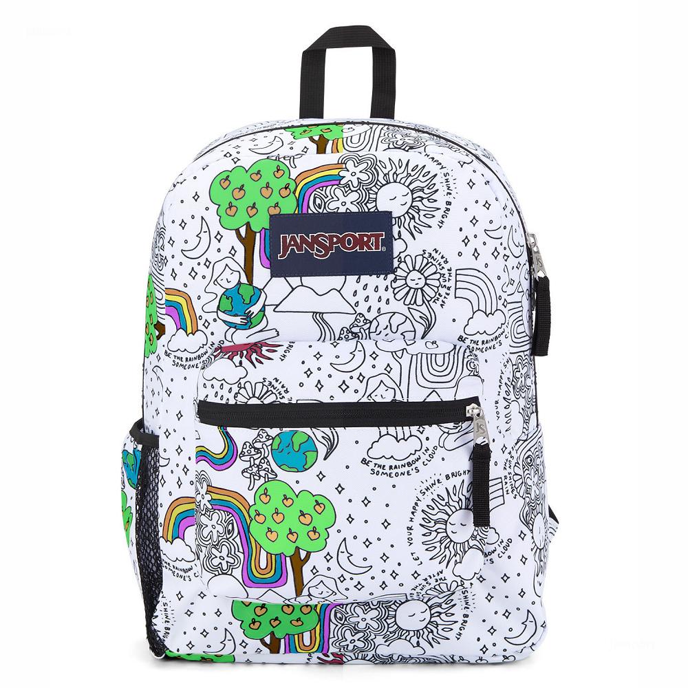 White / Black JanSport CROSS TOWN School Backpacks | IL_JS567