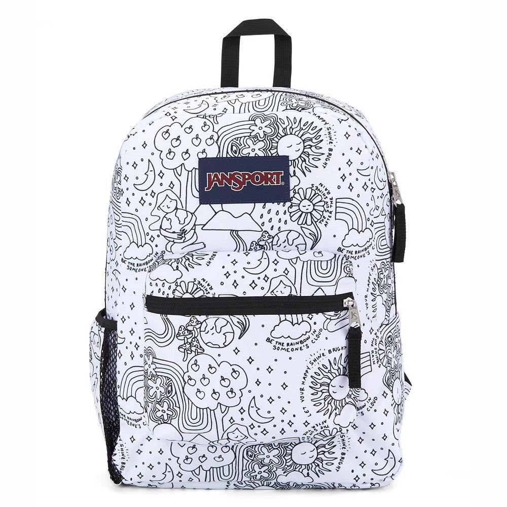 White / Black JanSport CROSS TOWN School Backpacks | IL_JS567